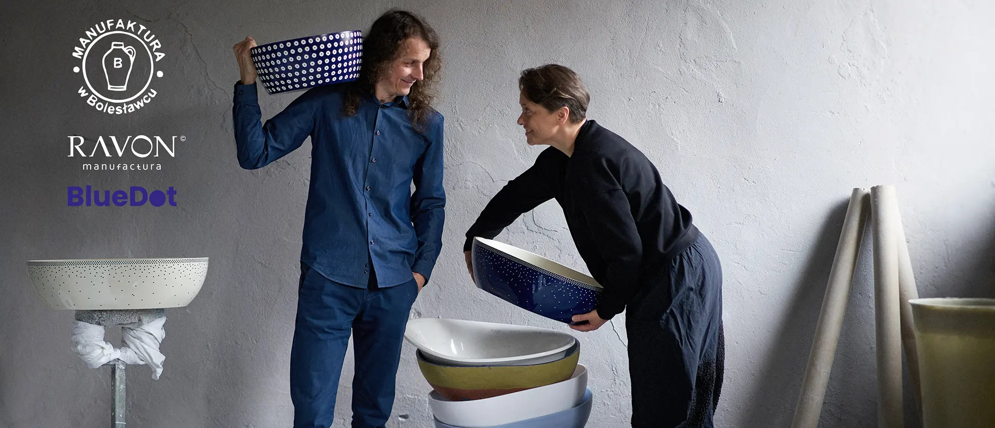 Umywalka nablatowa Ravon BlueDot Serenity ręczne zdobienie inspirowane ceramiką Bolesławiec