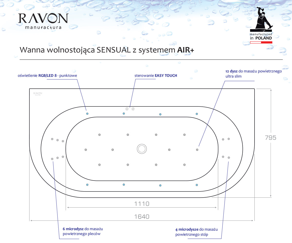 Free-standing bathtub - wall-mounted Sensual Wall with AIR+ system