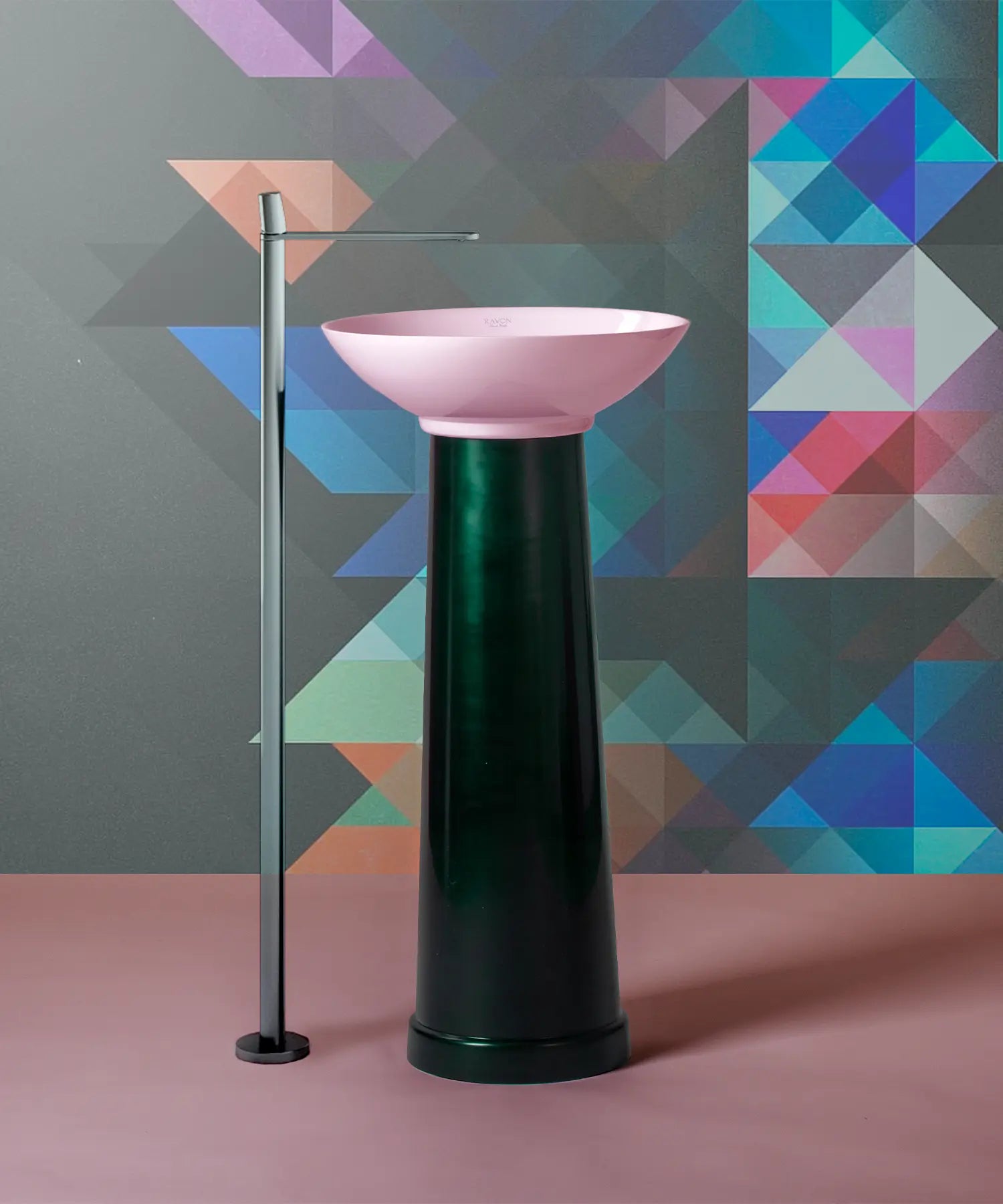 Umywalka wolnostojąca Ravon Vision kolorowa aranżacja nowoczesny design i kontrastowe zestawienie